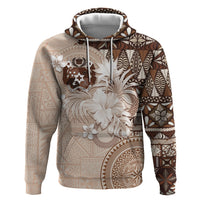 Tonga Ngatu Motifs Zip Hoodie With Coat Of Arms Beige