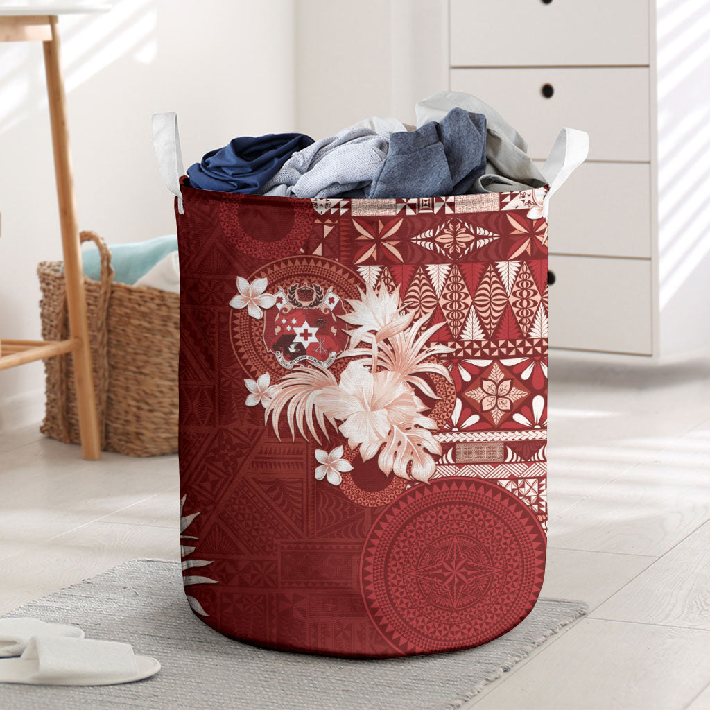 Tonga Ngatu Motifs Laundry Basket With Coat Of Arms Red