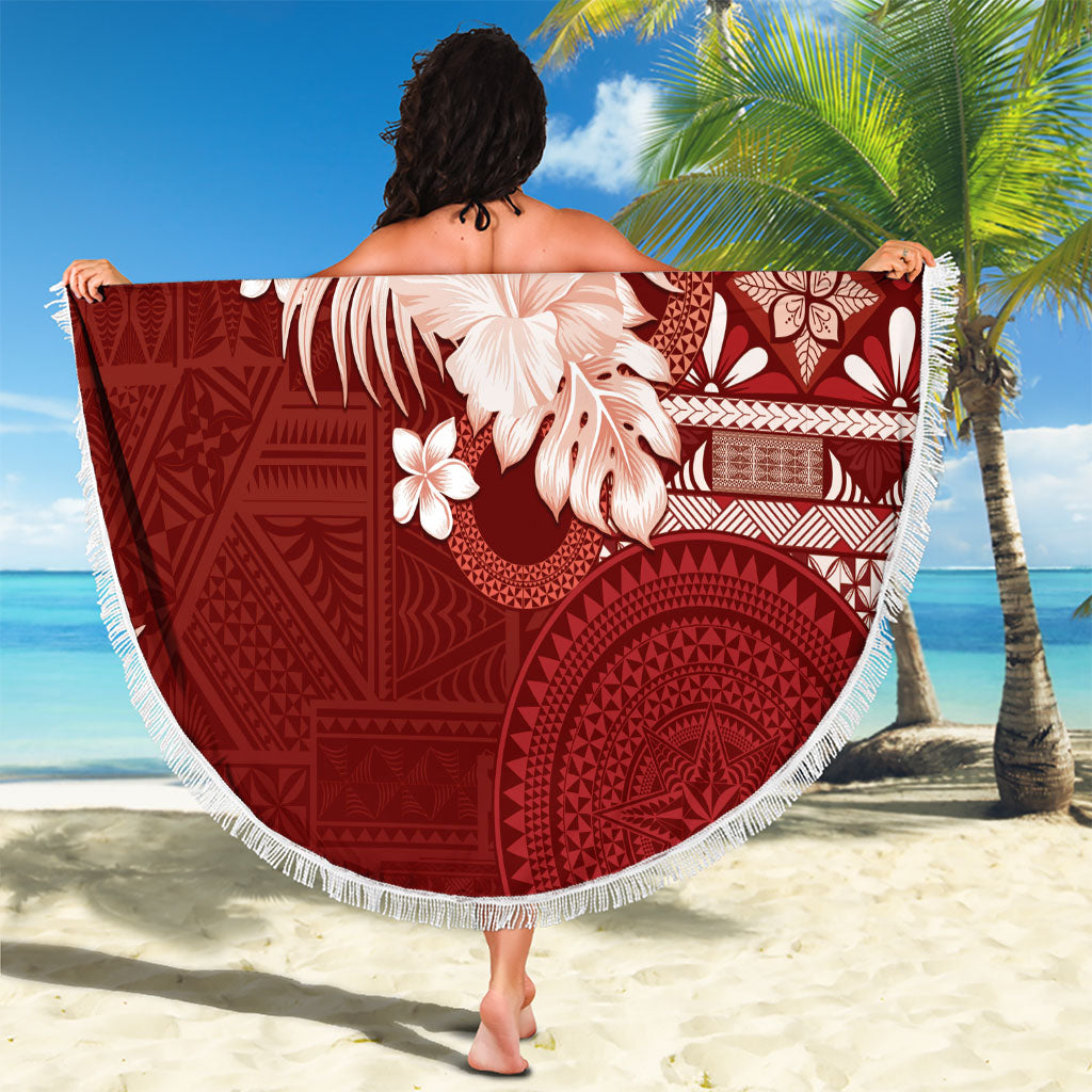 Tonga Ngatu Motifs Beach Blanket With Coat Of Arms Red