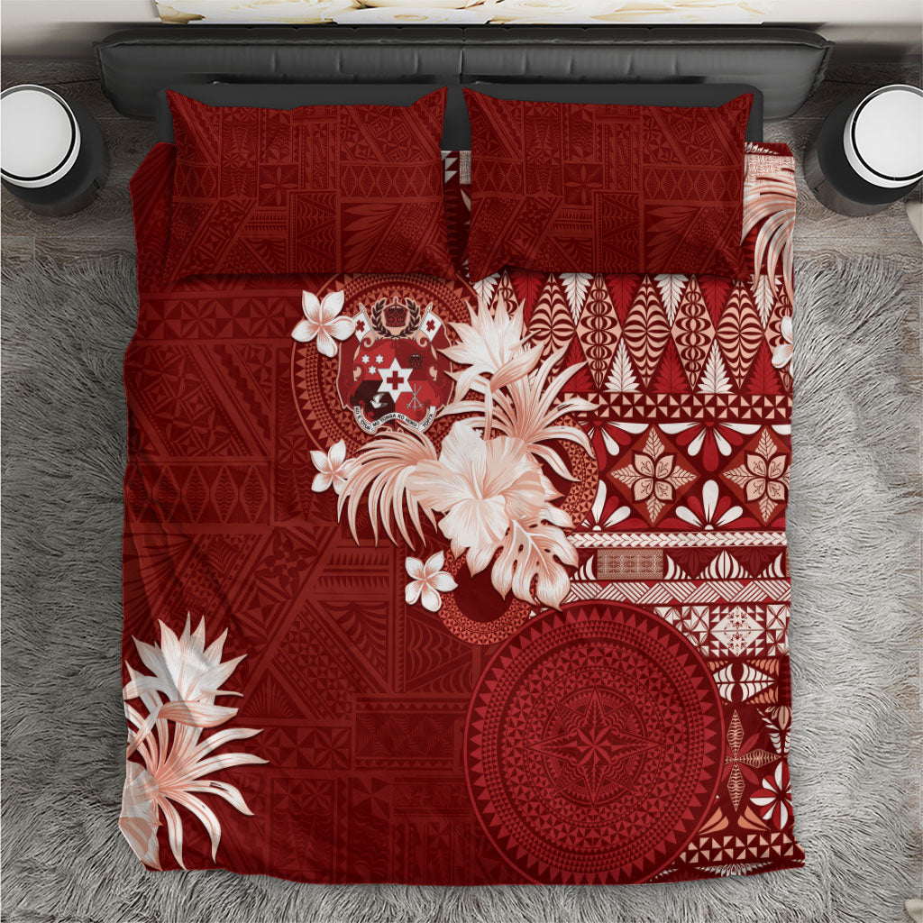 Tonga Ngatu Motifs Bedding Set With Coat Of Arms Red LT05 Red - Polynesian Pride