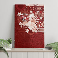 Tonga Ngatu Motifs Canvas Wall Art With Coat Of Arms Red
