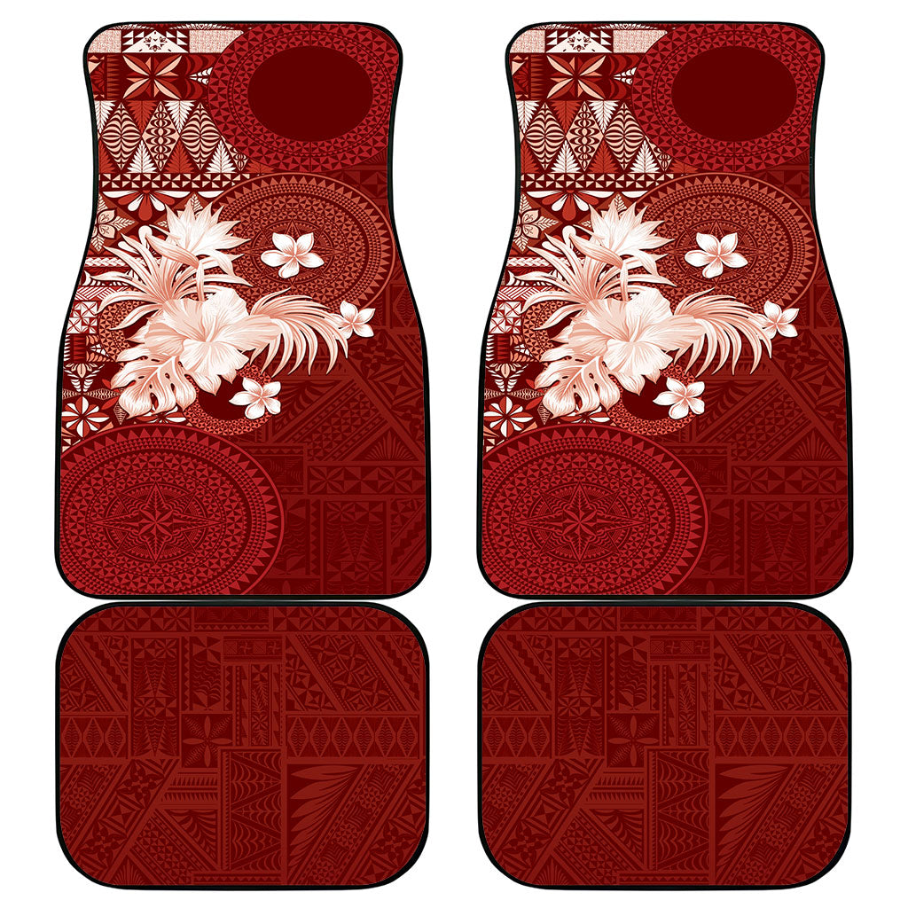 Tonga Ngatu Motifs Car Mats With Coat Of Arms Red