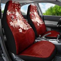 Tonga Ngatu Motifs Car Seat Cover With Coat Of Arms Red LT05 - Polynesian Pride