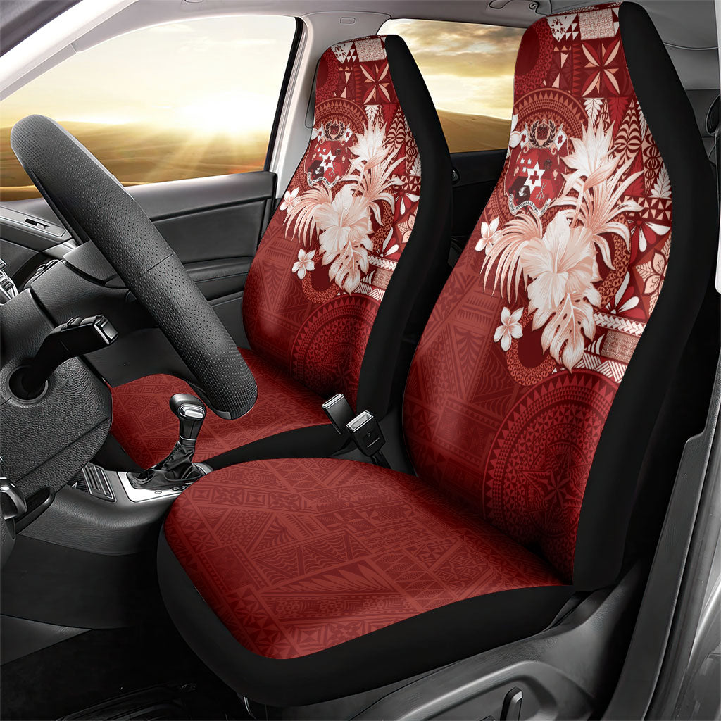 Tonga Ngatu Motifs Car Seat Cover With Coat Of Arms Red LT05 - Polynesian Pride