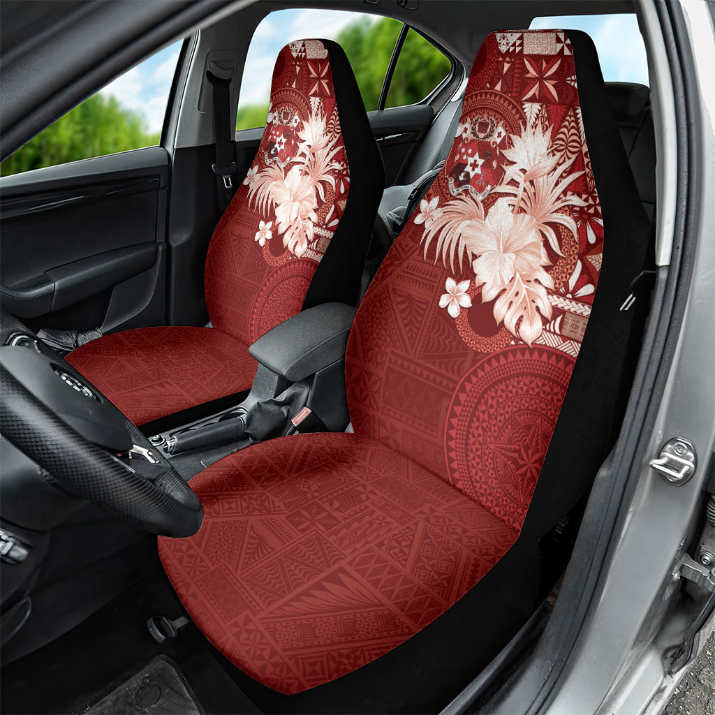 Tonga Ngatu Motifs Car Seat Cover With Coat Of Arms Red LT05 - Polynesian Pride