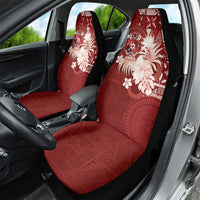 Tonga Ngatu Motifs Car Seat Cover With Coat Of Arms Red LT05 - Polynesian Pride