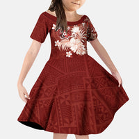 Tonga Ngatu Motifs Family Matching Puletasi and Hawaiian Shirt With Coat Of Arms Red LT05 Daughter's Dress Red - Polynesian Pride