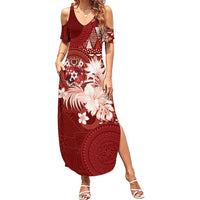 Tonga Ngatu Motifs Family Matching Summer Maxi Dress and Hawaiian Shirt With Coat Of Arms Red LT05 Mom's Dress Red - Polynesian Pride