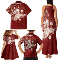Tonga Ngatu Motifs Family Matching Tank Maxi Dress and Hawaiian Shirt With Coat Of Arms Red LT05 - Polynesian Pride