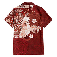 Tonga Ngatu Motifs Family Matching Tank Maxi Dress and Hawaiian Shirt With Coat Of Arms Red LT05 - Polynesian Pride