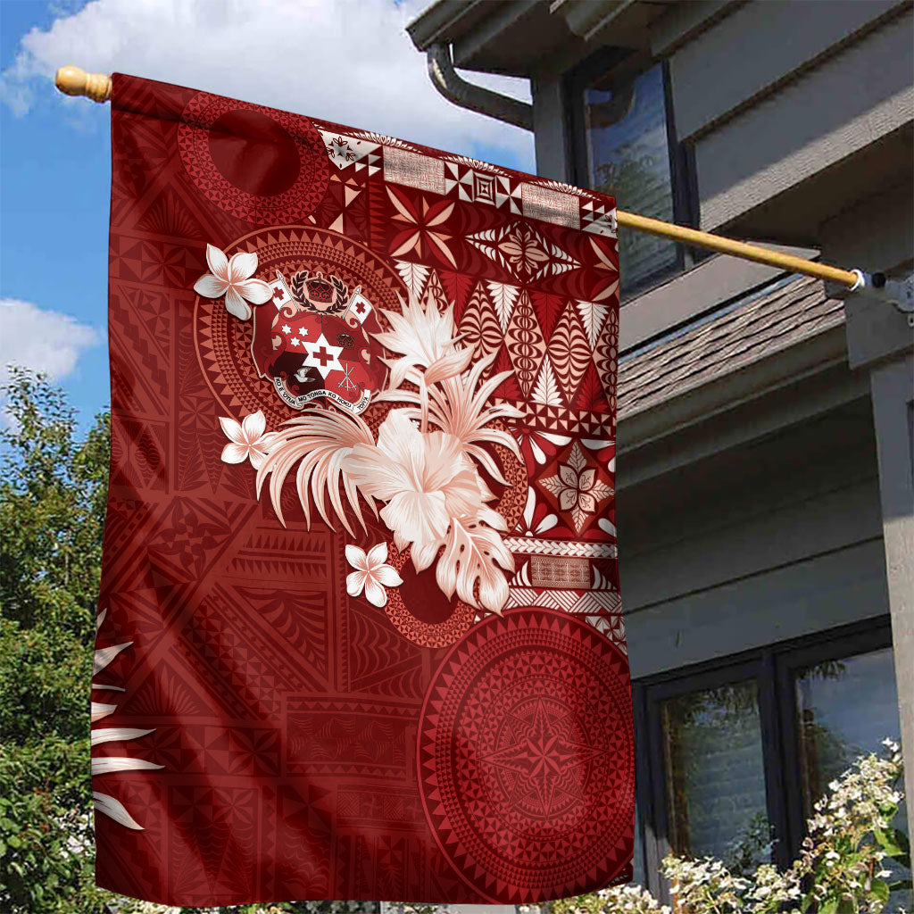 Tonga Ngatu Motifs Garden Flag With Coat Of Arms Red