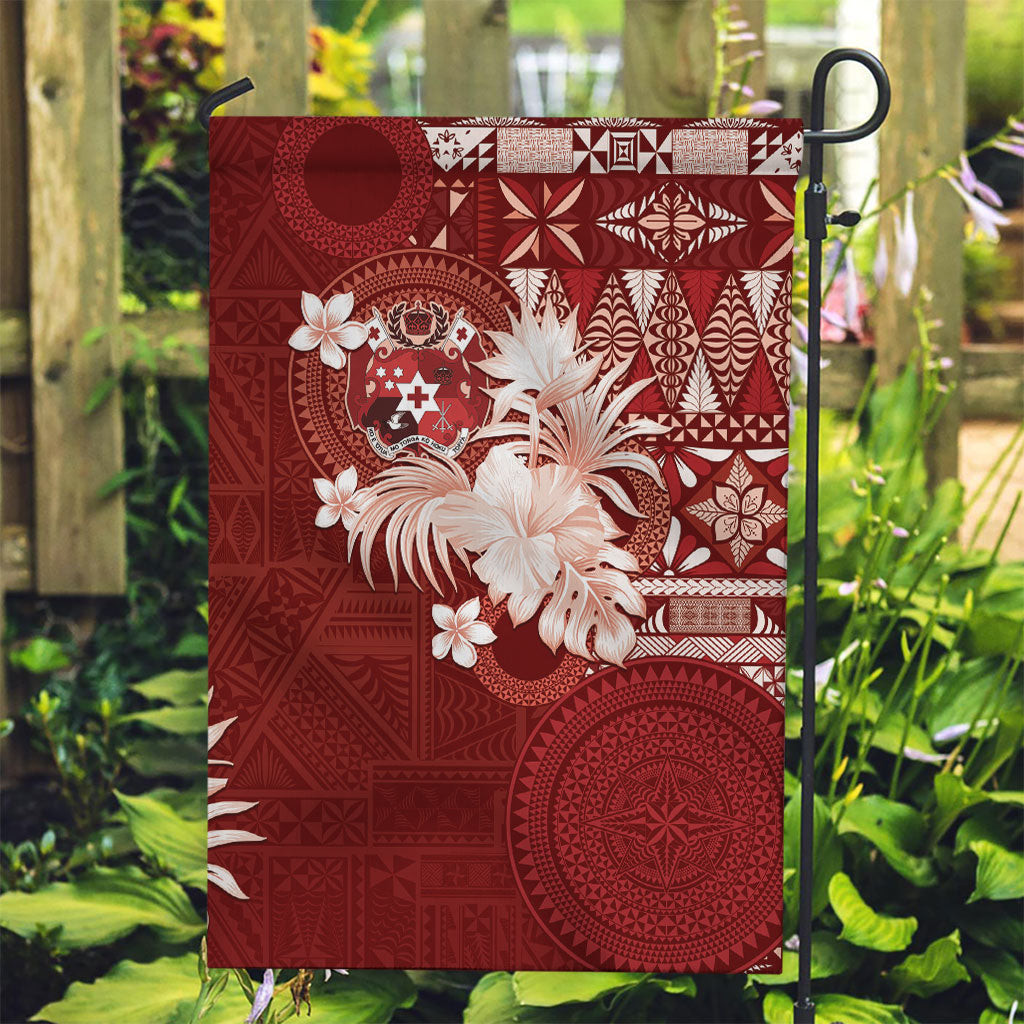 Tonga Ngatu Motifs Garden Flag With Coat Of Arms Red