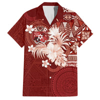 Tonga Ngatu Motifs Hawaiian Shirt With Coat Of Arms Red