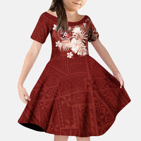 Tonga Ngatu Motifs Kid Short Sleeve Dress With Coat Of Arms Red
