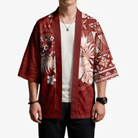 Tonga Ngatu Motifs Kimono With Coat Of Arms Red