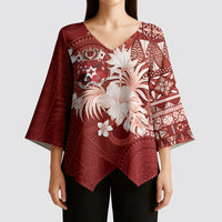 Tonga Ngatu Motifs Kimono Sleeve Blouse With Coat Of Arms Red