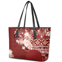 Tonga Ngatu Motifs Leather Tote Bag With Coat Of Arms Red
