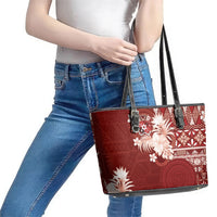 Tonga Ngatu Motifs Leather Tote Bag With Coat Of Arms Red