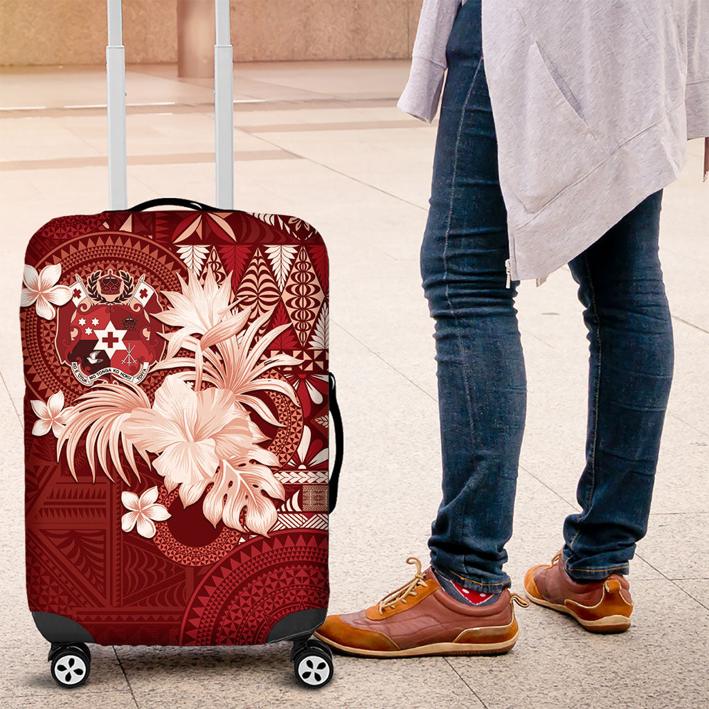 Tonga Ngatu Motifs Luggage Cover With Coat Of Arms Red