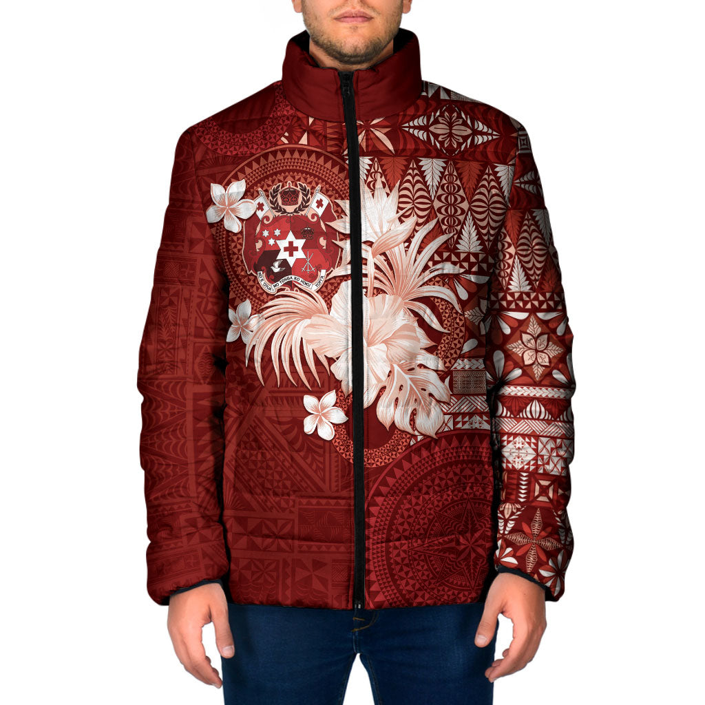 Tonga Ngatu Motifs Padded Jacket With Coat Of Arms Red LT05 Men Red - Polynesian Pride