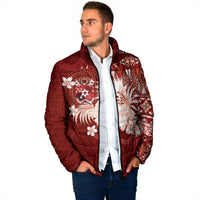 Tonga Ngatu Motifs Padded Jacket With Coat Of Arms Red LT05 - Polynesian Pride