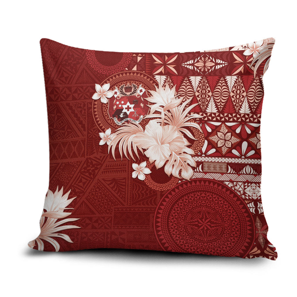 Tonga Ngatu Motifs Pillow Cover With Coat Of Arms Red