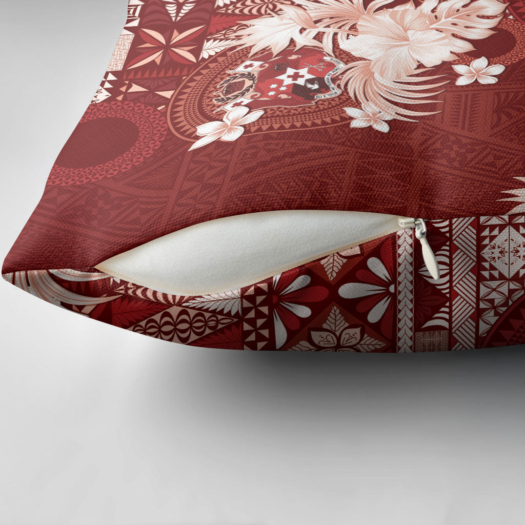 Tonga Ngatu Motifs Pillow Cover With Coat Of Arms Red