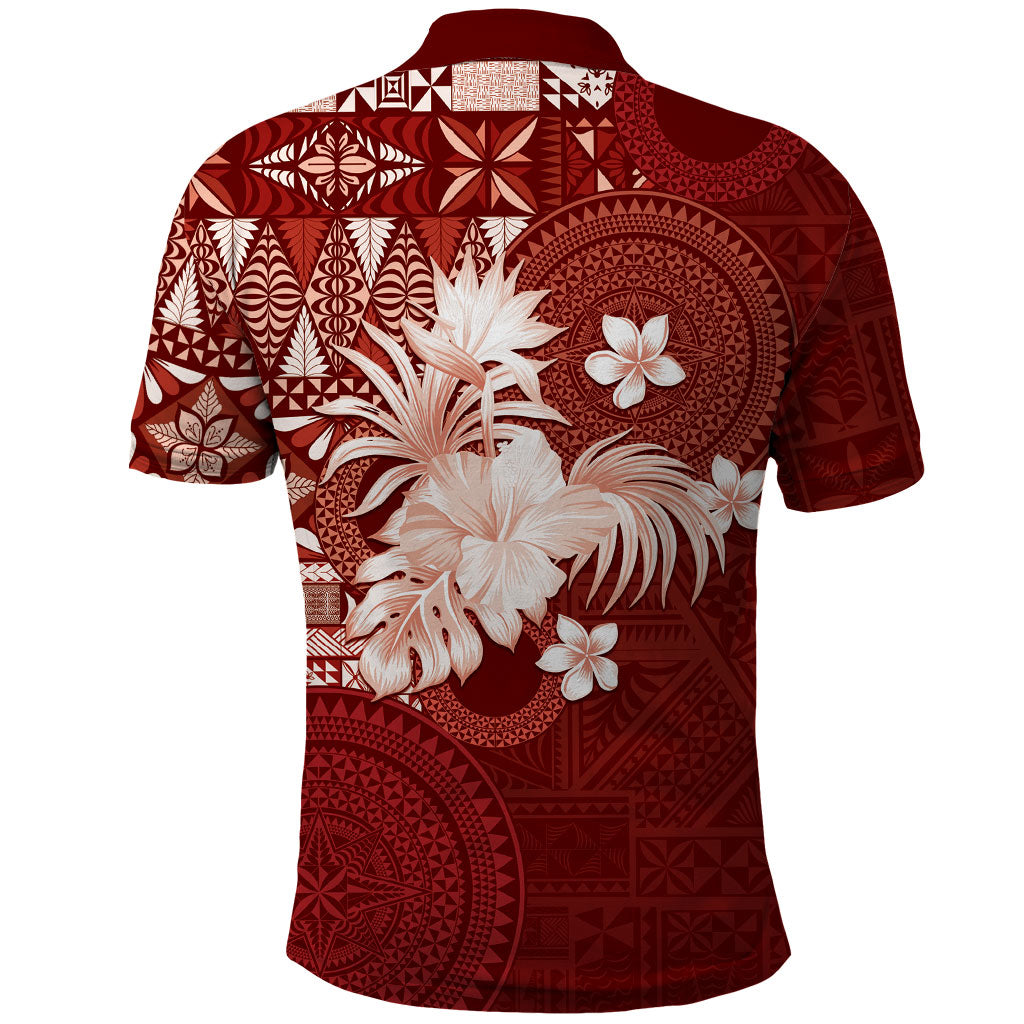 Tonga Ngatu Motifs Polo Shirt With Coat Of Arms Red