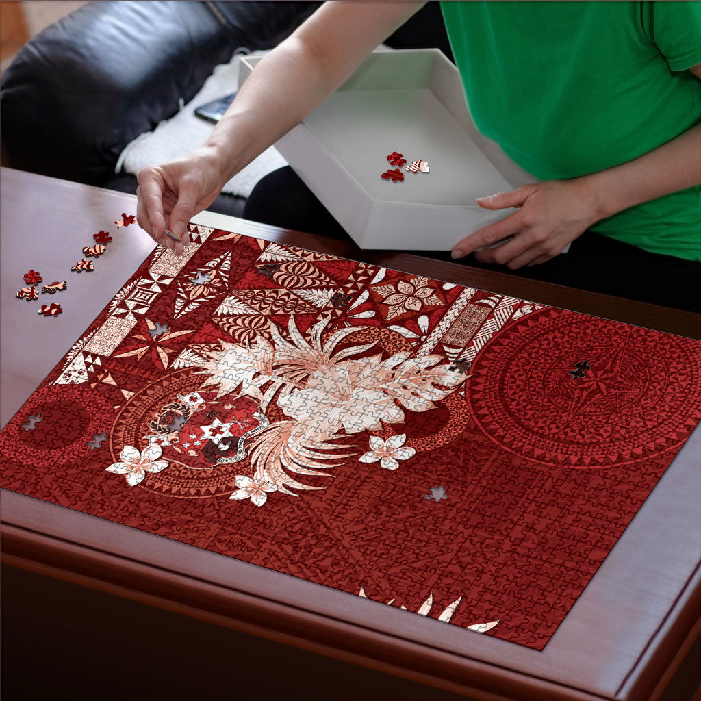 Tonga Ngatu Motifs Puzzle With Coat Of Arms Red