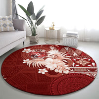 Tonga Ngatu Motifs Round Carpet With Coat Of Arms Red