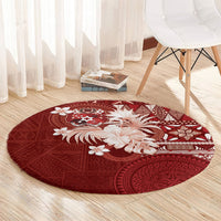Tonga Ngatu Motifs Round Carpet With Coat Of Arms Red
