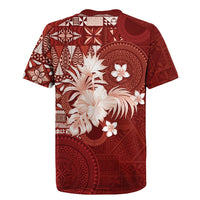 Tonga Ngatu Motifs Rugby Jersey With Coat Of Arms Red LT05 - Polynesian Pride