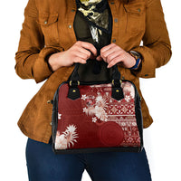 Tonga Ngatu Motifs Shoulder Handbag With Coat Of Arms Red LT05 - Polynesian Pride