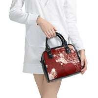 Tonga Ngatu Motifs Shoulder Handbag With Coat Of Arms Red LT05 - Polynesian Pride