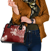 Tonga Ngatu Motifs Shoulder Handbag With Coat Of Arms Red LT05 - Polynesian Pride