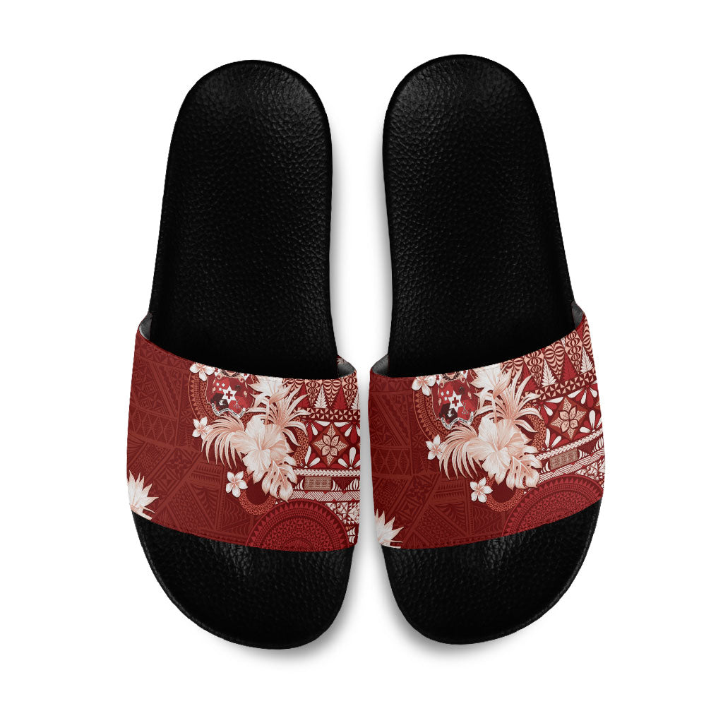 Tonga Ngatu Motifs Slide Sandals With Coat Of Arms Red