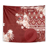 Tonga Ngatu Motifs Tapestry With Coat Of Arms Red