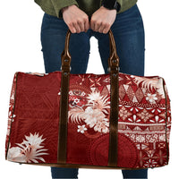 Tonga Ngatu Motifs Travel Bag With Coat Of Arms Red LT05 Red - Polynesian Pride