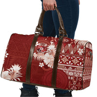 Tonga Ngatu Motifs Travel Bag With Coat Of Arms Red LT05 - Polynesian Pride