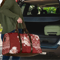 Tonga Ngatu Motifs Travel Bag With Coat Of Arms Red LT05 - Polynesian Pride