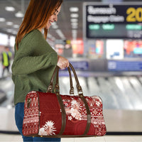 Tonga Ngatu Motifs Travel Bag With Coat Of Arms Red LT05 - Polynesian Pride
