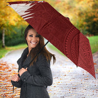 Tonga Ngatu Motifs Umbrella With Coat Of Arms Red