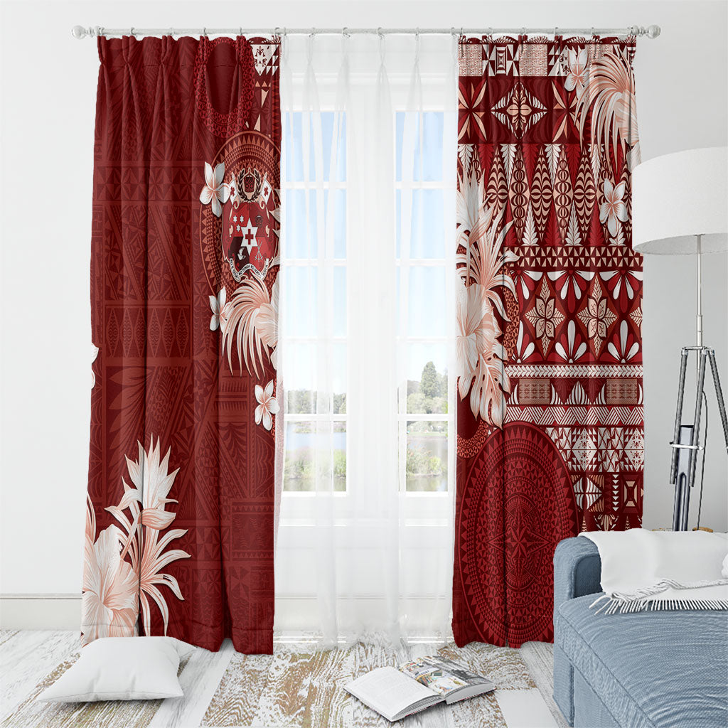 Tonga Ngatu Motifs Window Curtain With Coat Of Arms Red