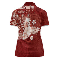 Tonga Ngatu Motifs Women Polo Shirt With Coat Of Arms Red LT05 - Polynesian Pride