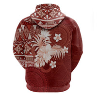 Tonga Ngatu Motifs Zip Hoodie With Coat Of Arms Red LT05 - Polynesian Pride