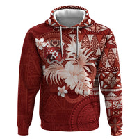 Tonga Ngatu Motifs Zip Hoodie With Coat Of Arms Red LT05 Pullover Hoodie Red - Polynesian Pride