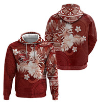 Tonga Ngatu Motifs Zip Hoodie With Coat Of Arms Red LT05 - Polynesian Pride