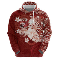 Tonga Ngatu Motifs Zip Hoodie With Coat Of Arms Red LT05 - Polynesian Pride