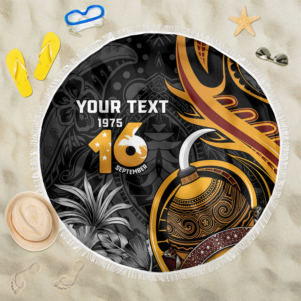 Personalised Papua New Guinea Beach Blanket Happy Independence Day LT05 One Size 150cm Black - Polynesian Pride