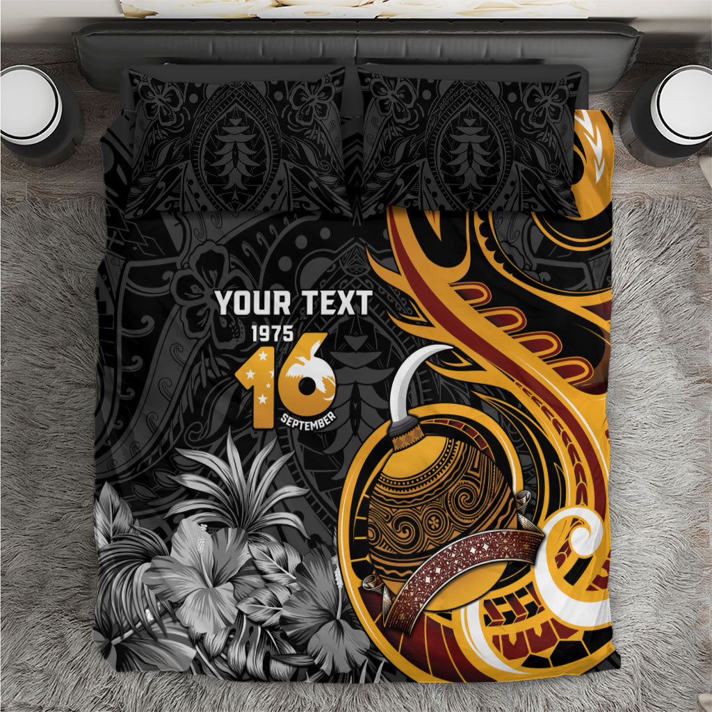 Personalised Papua New Guinea Bedding Set Happy Independence Day LT05 Black - Polynesian Pride